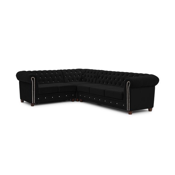 Juodos spalvos sulankstoma kampinė sofa iš velveto (su kairiuoju kampu/„L“ formos) York Blik – Ropez
