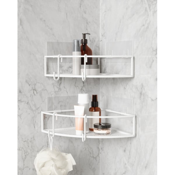 Klijuojamos iš plieno kampinės vonios lentynos baltos spalvos 2 vnt. Cubiko – Umbra-image-3