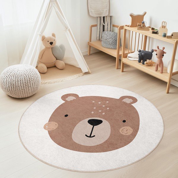 Skalbiamas rudos spalvos/kreminės spalvos vaikiškas kilimas ø120 cm Teddy Bear – Mila Home-image-1