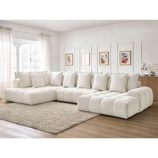 Baltos spalvos iš šenilinio audinio sulankstoma/su sandėliavimo vieta kampinė sofa (su kairiuoju kampu/„U“ formos) Everest – Bobochic Paris-image-1