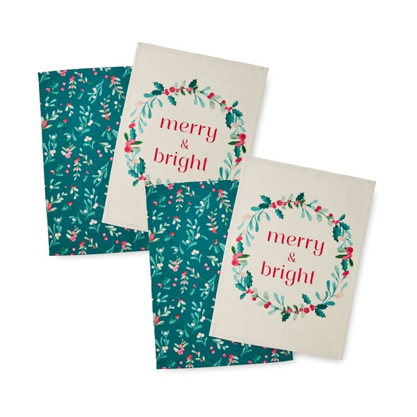 Iš medvilnės virtuvės rankšluosčiai 4 vnt. su Kalėdų motyvu 50x70 cm Holly and Mistletoe – Catherine Lansfield-image-2