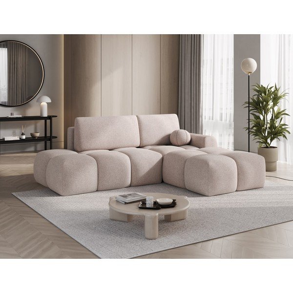Šviesiai rudos spalvos sulankstoma/su sandėliavimo vieta kampinė sofa iš boucle (su dešiniuoju kampu/su gultu) Vittario – ELTAP-image-4