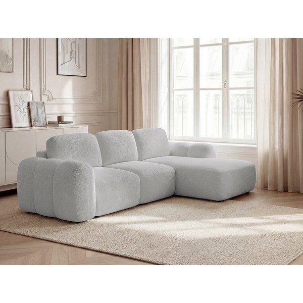 Šviesiai pilkos spalvos sulankstoma/su sandėliavimo vieta kampinė sofa iš boucle (su dešiniuoju kampu/su gultu) Montaigne – Bobochic Paris-image-4