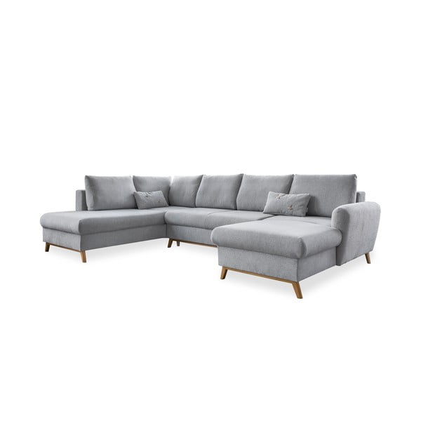 Šviesiai pilkos spalvos sofa-lova U formos Miuform Scandic Lagom, kairysis kampas