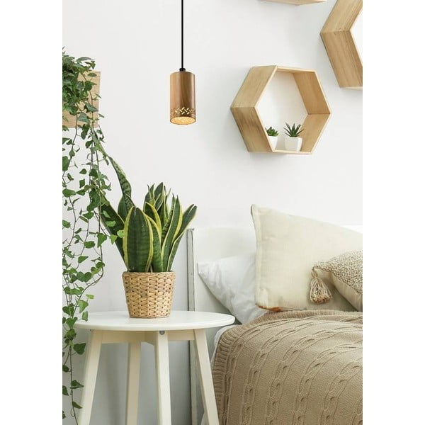 Kabantis šviestuvas juodos spalvos ø 7 cm su mediniu gaubtu Tubo – Candellux Lighting-image-1