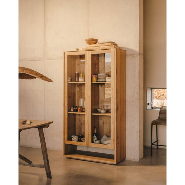 Vitrina natūralios spalvos iš ąžuolo 100x185 cm Alguema – Kave Home-image-1