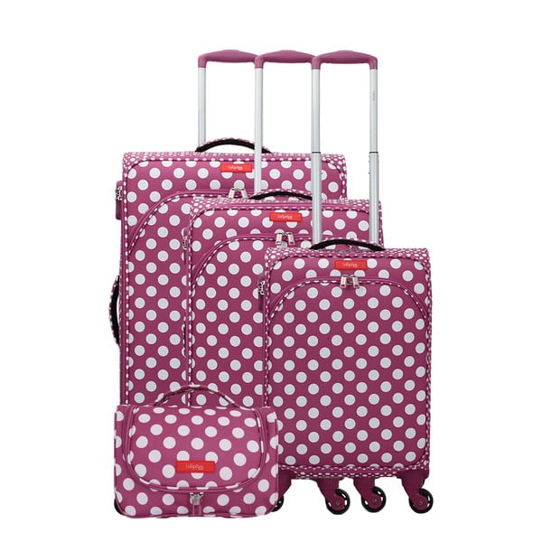 3 rožinės ir violetinės spalvų bagažo ant 4 ratukų ir kosmetinės rinkinys Lollipops