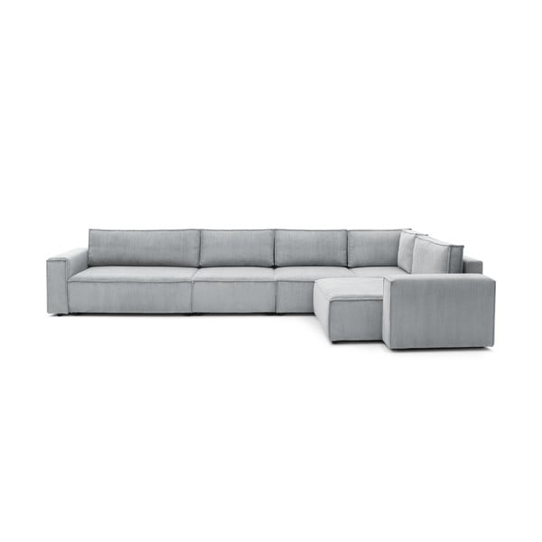 Kampinė sofa šviesiai pilkos spalvos iš kordinio velveto (su dešiniuoju kampu) Nihad modular – Bobochic Paris