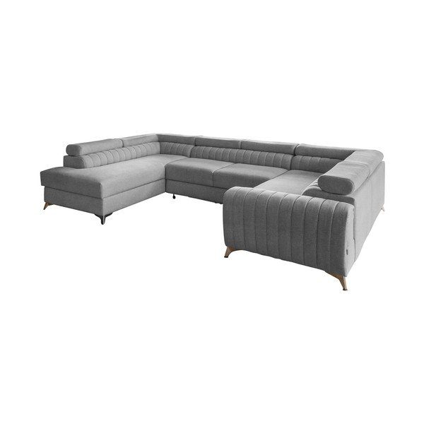 Šviesiai pilkos spalvos sulankstoma/su sandėliavimo vieta kampinė sofa (su kairiuoju kampu/„U“ formos) Louis – ELTAP