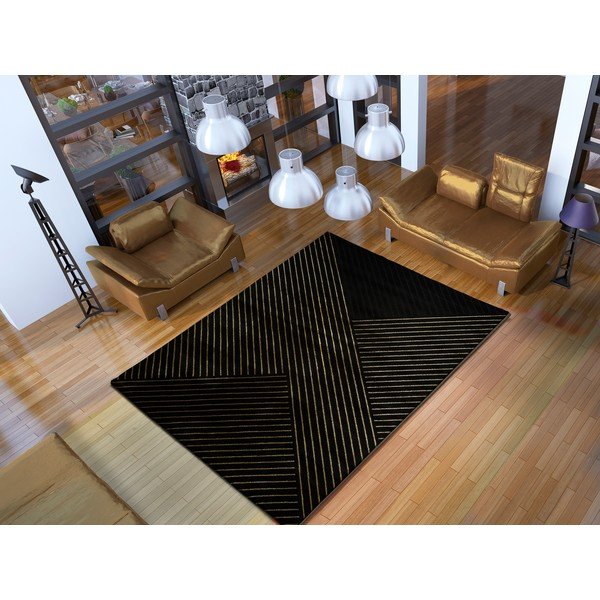 Juodas kilimas Universal Gold Stripes, 140 x 200 cm-image-1