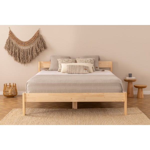 Iš eglės medžio masyvo dvigulė lova natūralios spalvos su lovos grotelėmis 180x200 cm Venus – Kalune Design-image-2