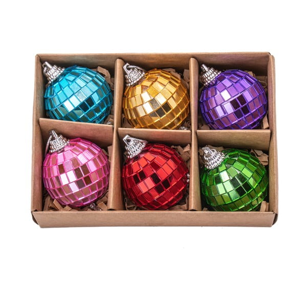 Iš stiklo eglutės papuošimai 6 vnt. ø 4 cm Mirror Disco – Sass & Belle-image-1