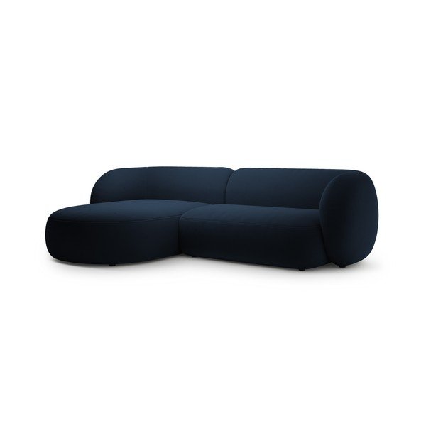 Mėlynos spalvos kampinė sofa iš velveto (su kairiuoju kampu/su gultu) Kate – Micadoni -image-1