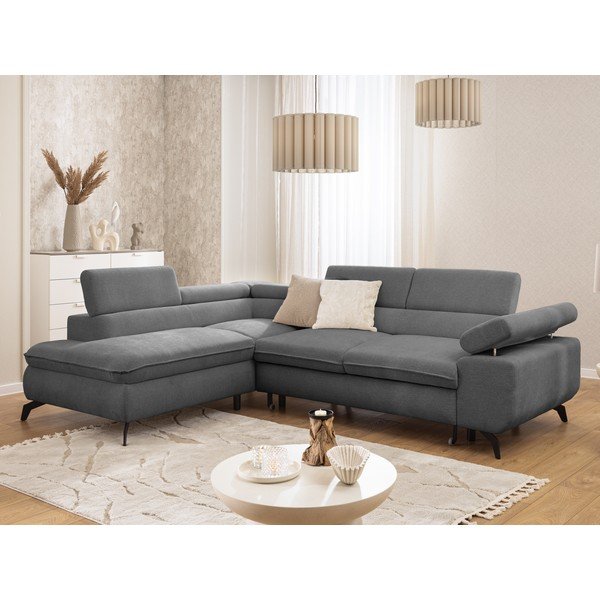 Pilkos spalvos kampinė sofa iš šenilinio audinio (su kairiuoju kampu/„L“ formos) Marbeya  – Ropez-image-1