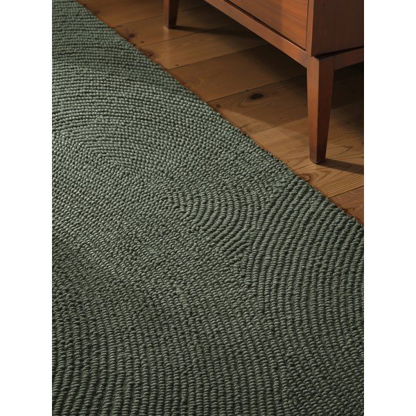 Rankų darbo tamsiai žalios spalvos iš vilnos kilimas 80x300 cm Calmio – Hanse Home-image-3