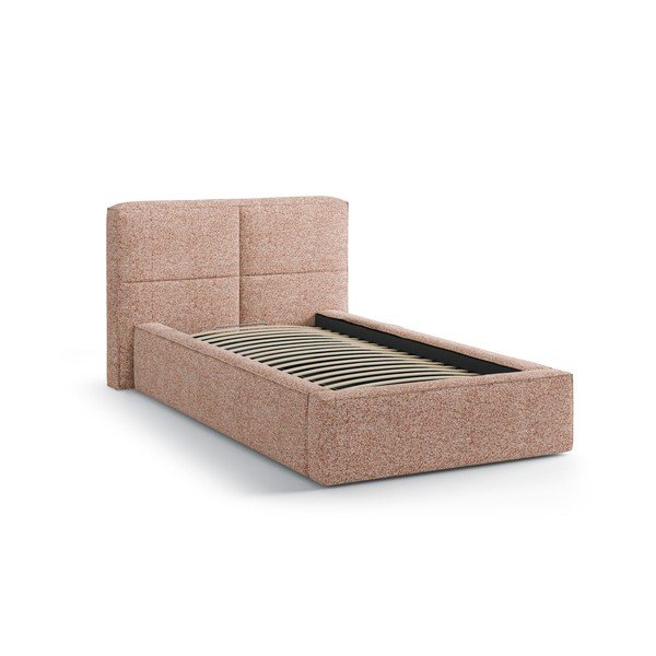 Rožinės spalvos viengulė lova audiniu dengta su sandėliavimo vieta su lovos grotelėmis 90x200 cm Darren – Micadoni -image-2