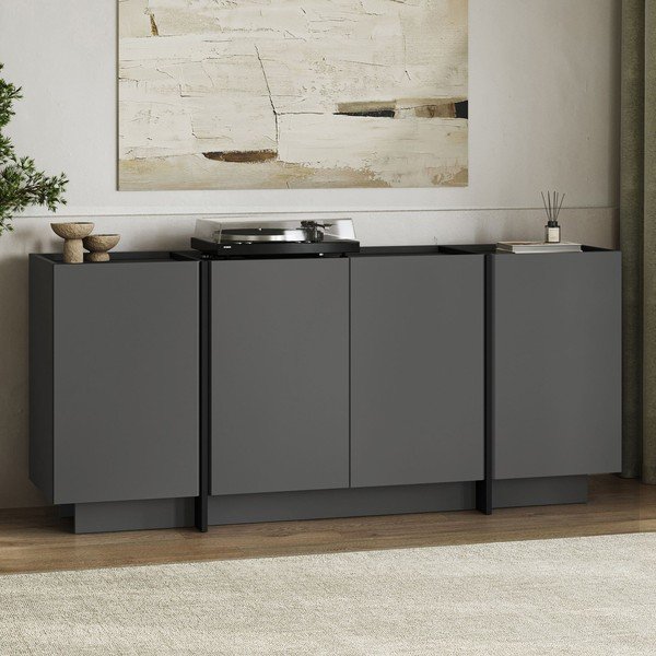 Antracito spalvos šoninė spintelė su anga laidams 180x80x45 cm Dorma – Kalune Design-image-4
