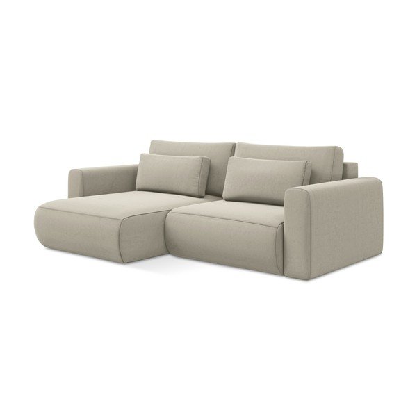 Smėlio spalvos iš velveto sulankstoma/su sandėliavimo vieta kampinė sofa (su kairiuoju kampu/su gultu) Kapua – Makamii-image-3