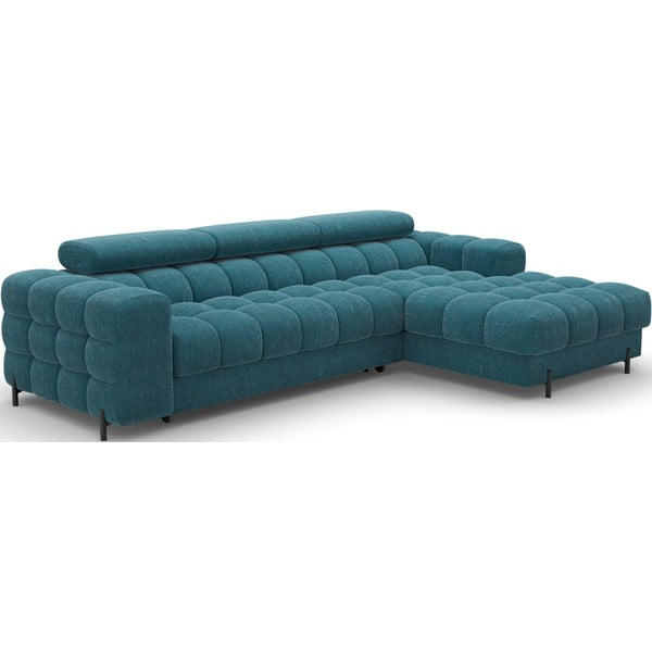 Mėlynos spalvos iš boucle sulankstoma/su sandėliavimo vieta kampinė sofa (su dešiniuoju kampu/su gultu) Felro – ELTAP-image-2