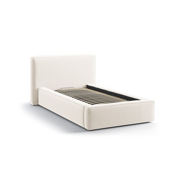 Kreminės spalvos viengulė lova audiniu dengta su sandėliavimo vieta su lovos grotelėmis 90x200 cm Jodie – Micadoni -image-2