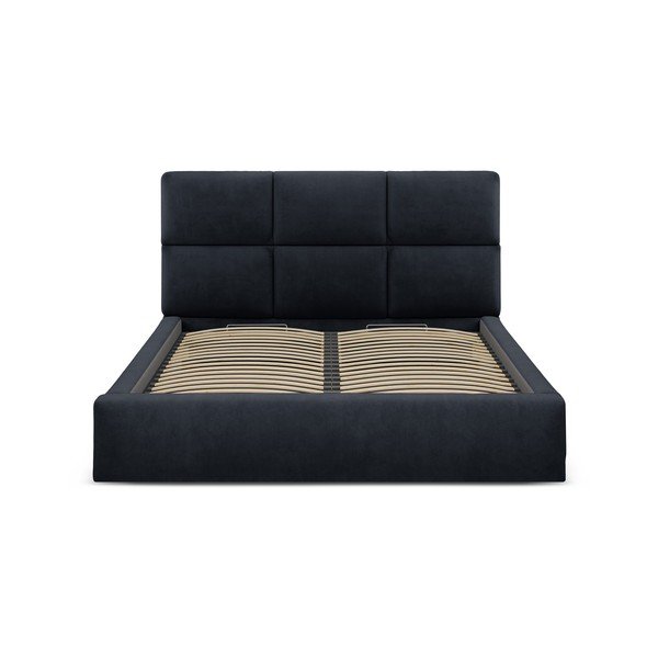 Tamsiai mėlynos spalvos dvigulė lova audiniu dengta su sandėliavimo vieta su lovos grotelėmis 200x200 cm Libera – Windsor & Co Sofas-image-4