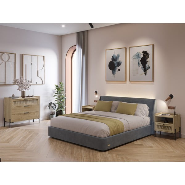 Naktinis staliukas natūralios spalvos iš ąžuolo su lentynomis Inca – Marckeric-image-1