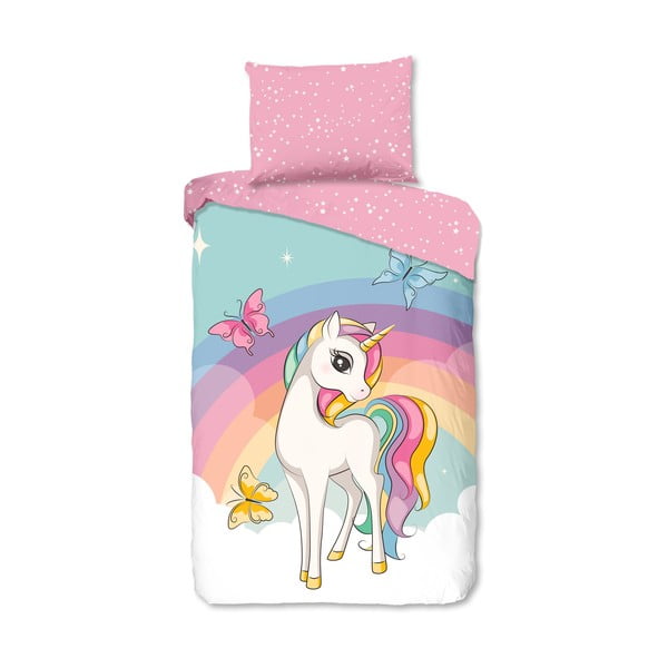 Rožinės spalvos iš medvilnės viengulė vaikiška patalynė 140x200 cm Dash – Good Morning