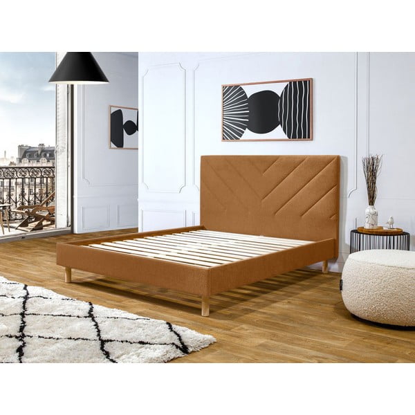 Dvigulė lova oranžinės spalvos audiniu dengta su lovos grotelėmis 160x200 cm Romane – Bobochic Paris-image-2