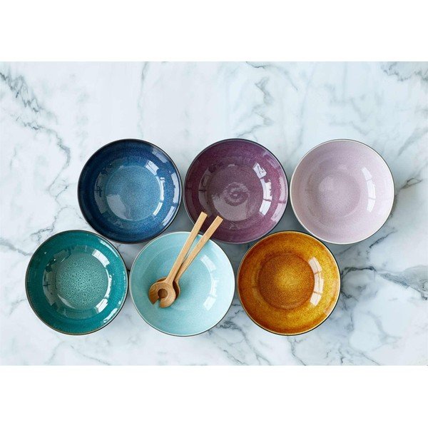 Pilkos akmens masės salotinė su vidine šviesiai mėlynos spalvos glazūra "Bitz Mensa", 30 cm skersmens-image-1