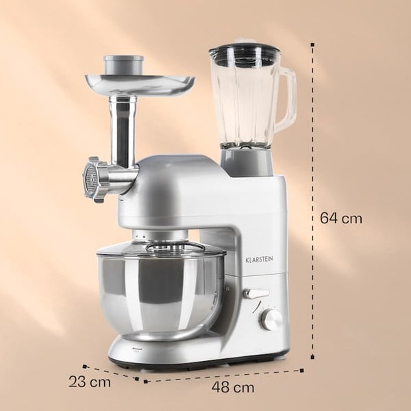 Pilkas universalus virtuvės kombainas Klarstein Lucia Argentea-image-2