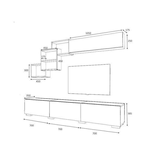 Baltas televizoriaus staliukas 210x40 cm Fly - Gauge Concept-image-3