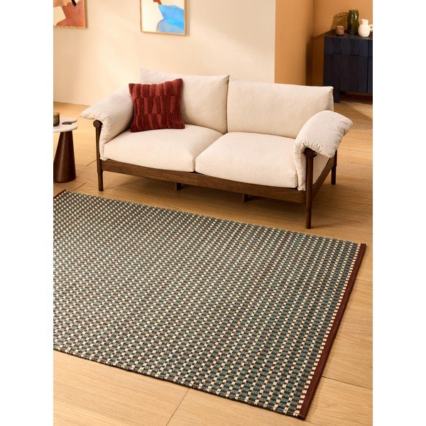 Rankų darbo žalsvai mėlynos spalvos iš vilnos mišinio kilimas 66x200 cm Ember – MADE-image-1