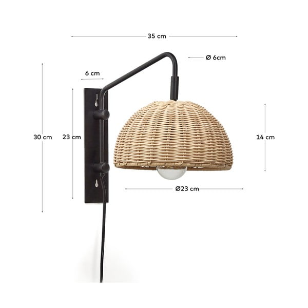 Sieninė lempa juodos spalvos/natūralios spalvos ø 23 cm Damila – Kave Home-image-3
