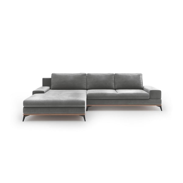Pilka kampinė aksominė sofa-lova Windsor & Co Sofos Astre, kairysis kampas