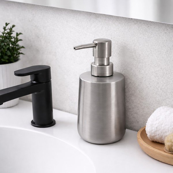 Matinės sidabrinės spalvos iš nerūdijančio plieno muilo dozatorius 450 ml – Orion-image-1