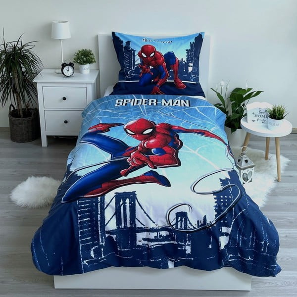 Mėlynos spalvos iš medvilnės viengulė vaikiška patalynė 140x200 cm Spider-man "Blue" – Jerry Fabrics-image-1