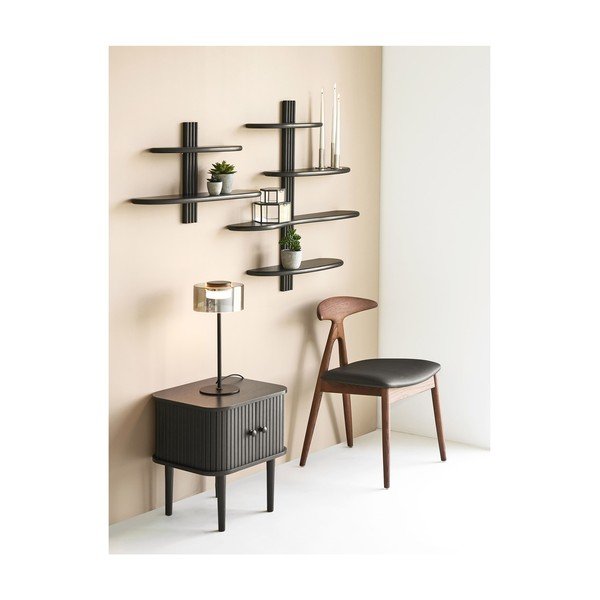 Juodos spalvos iš ąžuolo masyvo kelių aukštų sieninė lentyna 80 cm Aliano – House Nordic-image-4