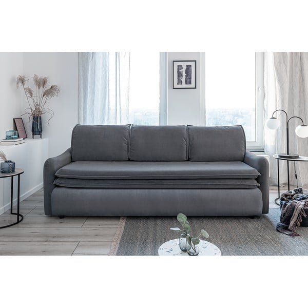 Pilkos spalvos aksominė sofa-lova Miuform Tender Eddie-image-2