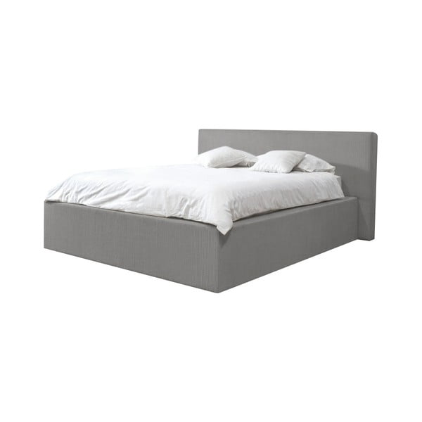 Dvigulė lova šviesiai pilkos spalvos audiniu dengta su sandėliavimo vieta su lovos grotelėmis 160x200 cm Nihad – Bobochic Paris
