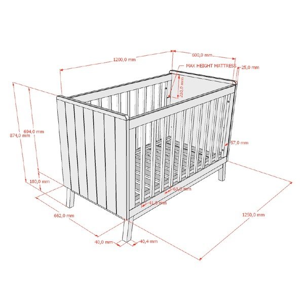 Smėlio spalvos iš pušies masyvo vaikiška lovelė reguliuojamas aukštis 60x120 cm Sezane – Vipack-image-3