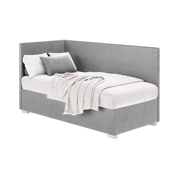 Pilkos spalvos kampinė vaikiška lova su sandėliavimo vieta su čiužiniu  90x200 cm Flexi – Ghado-image-2