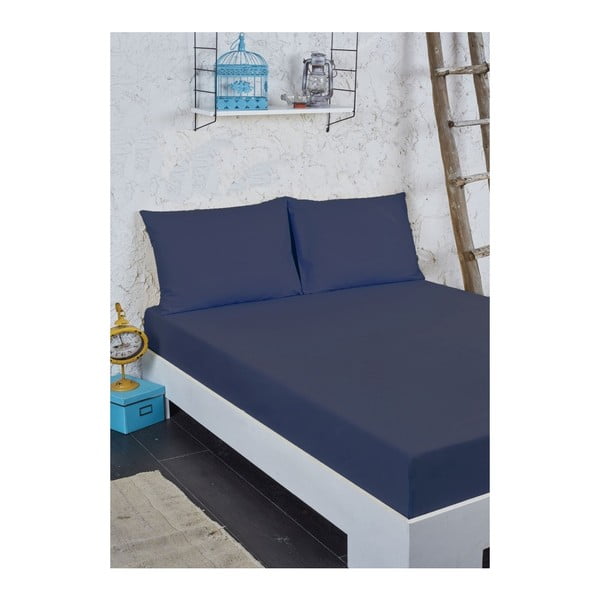 Mėlynas viengulės lovos paklodės ir užvalkalo rinkinys, 100 x 200 cm