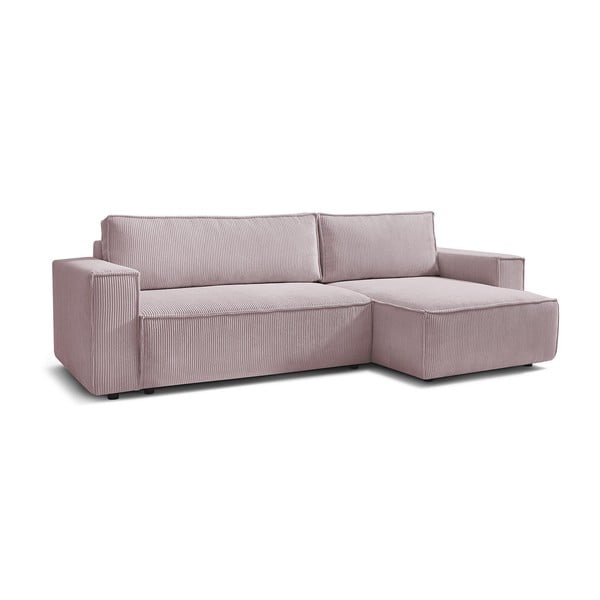 Sulankstoma kampinė sofa šviesiai rožinės spalvos iš kordinio velveto (kintama) Nihad – Bobochic Paris-image-3