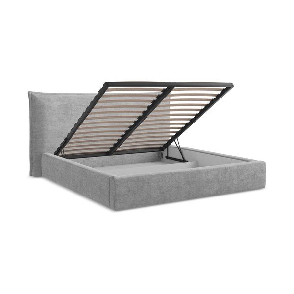 Šviesiai pilkos spalvos dvigulė lova audiniu dengta su sandėliavimo vieta su lovos grotelėmis 140x200 cm Esala – Makamii-image-3