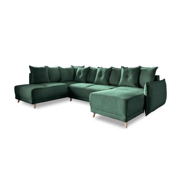 Sulankstoma kampinė sofa iš kordinio velveto žalios spalvos (su kairiuoju kampu/„U“ formos) Lazy Lukka – Miuform