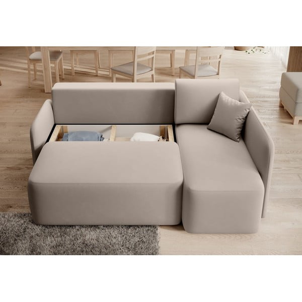 Smėlio spalvos iš velveto sulankstoma/su sandėliavimo vieta kampinė sofa (su dešiniuoju kampu/su gultu) Hadson – ELTAP-image-4