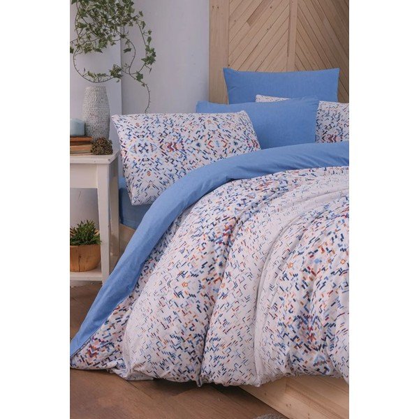 Dvigulė/itin ilga patalynė baltos spalvos/mėlynos spalvos su paklode/4 dalių 200x220 cm Geometric – Mila Home-image-2
