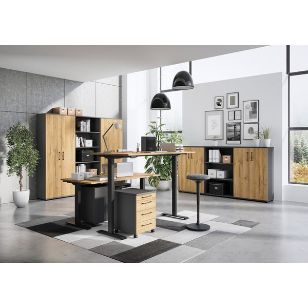 Reguliuojamas aukštis/elektra reguliuojamas aukštis rašomasis stalas su ąžuolo dekoro stalviršiu 80x180 cm Agenda – Germania-image-2