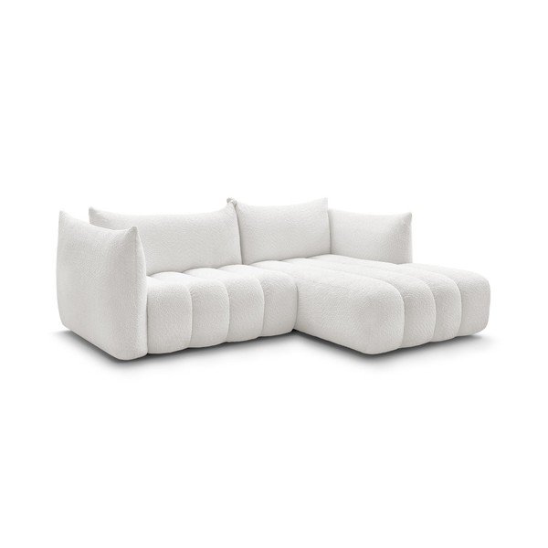 Baltos spalvos kampinė sofa iš boucle (su dešiniuoju kampu/su gultu) Azra – Bobochic Paris-image-2