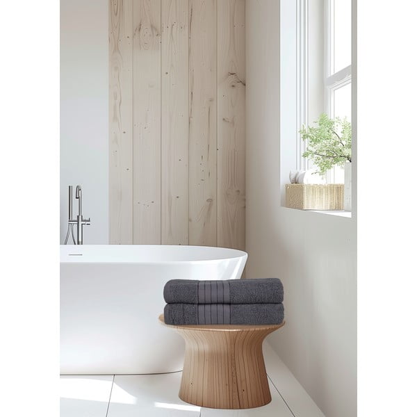 Iš frote audinio iš medvilnės vonios rankšluosčiai antracito spalvos 2 vnt. 70x140 cm – Good Morning-image-4